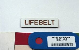 Cupboard 'Lifebelt' sign from the P&O cruise liner TSS FAIRSTAR