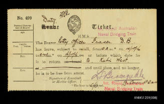 Leave ticket belonging to Douglas Ballantyne Fraser