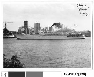 P&O liner IBERIA across the entrance to Sydney Cove and about to depart Sydney