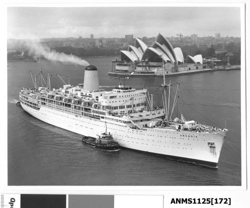 P&O passenger liner ARCADIA arriving in Sydney assisted by two tug boats