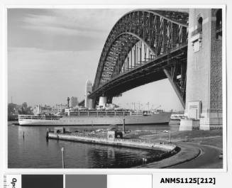 Incoming P&O liner ORSOVA passing under Sydney Harbour Bridge with Broughton Drive in the foreground