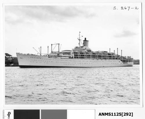 Departing P&O passenger liner ORCADES passing Walsh Bay to sail under the Sydney Harbour Bridge