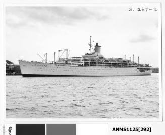 Departing P&O passenger liner ORCADES passing Walsh Bay to sail under the Sydney Harbour Bridge