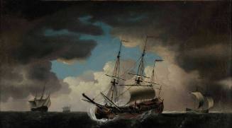 An East Indiaman laying-to in a gale