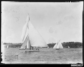 Yacht and skiffs on Sydney Harbour