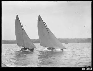 Two 21-foot restricted class yachts CHERRY TOO and NETTLE racing on Sydney Harbour