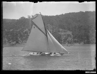 Yacht RAWHITI on Pittwater, possibly during the Pittwater Regatta