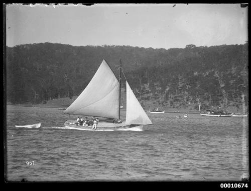 Sailing vessel at Pittwater, possibly during the Pittwater Regatta