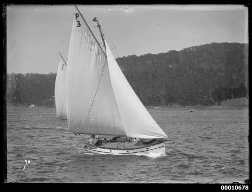 Two Prince class yachts RIAWENA (P3) and SCARAB (P2) on Pittwater, inscribed 911