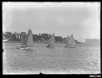 Gaff-rigged yachts on Sydney Harbour, INSC 1958