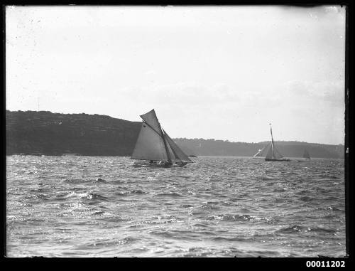 Gaff cutter at Middle Head, inscribed 1982