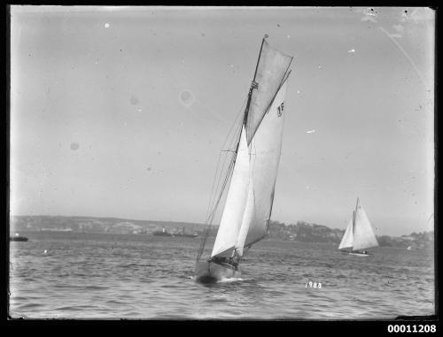 Gaff-rigged yacht on Sydney Harbour, INSC 1988