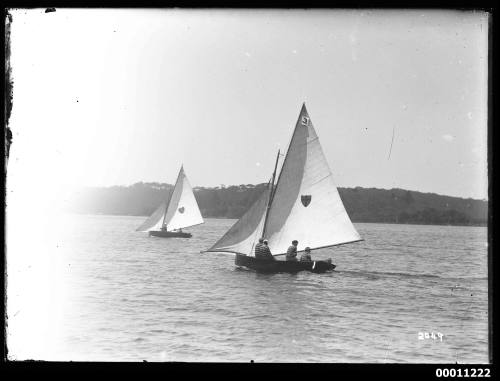 Two skiffs sailing on Sydney Harbour