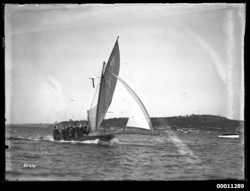 18-footer AUSTRALIA on Sydney Harbour with nine crew visible