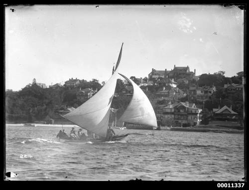 Large half-decker sailing near Little Sirius Cove, Sydney Harbour