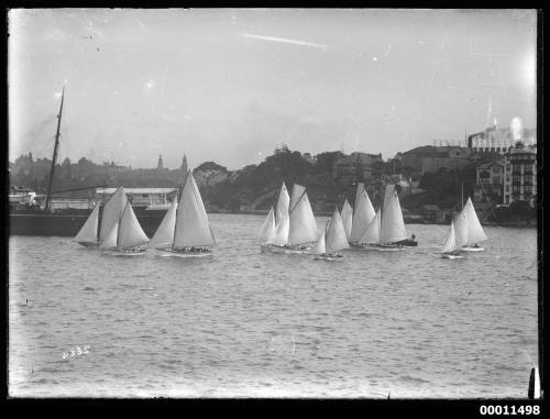 Mixed fleet of gaffers sail near Kirribilli