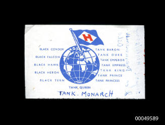 Note relating to TANK MONARCH