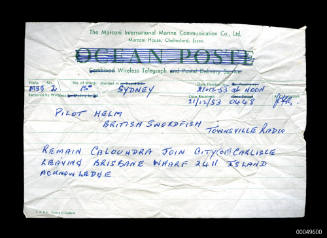 Telegram sent by Captain Basil Helm