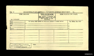 Blank Commonwealth of Australia telegram form