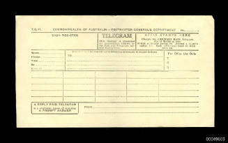 Blank Commonwealth of Australia telegram form
