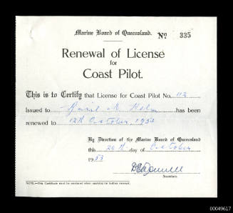 Renewal of License for Coast Pilot certificate