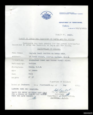 Permit to enter the territory of Papua and New Guinea