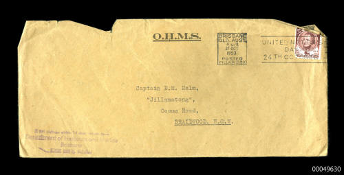Envelope addressed to Captain B.M. Helm