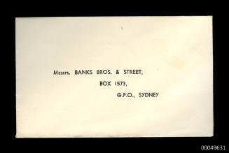 Envelope addressed to Messers. Bank Bross & Street