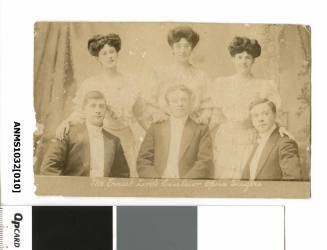 Postcard featuring a black and white photograph of Mr Ernest Lords Excelsior Opera Singers