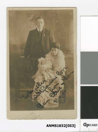 Photographic postcard of Samuel and Elsie Wild with their son Tom