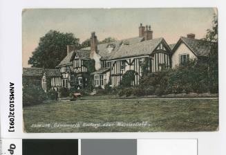 Postcard featuring a colour illustration of Gawsworthy Rectory, near Macclesfield