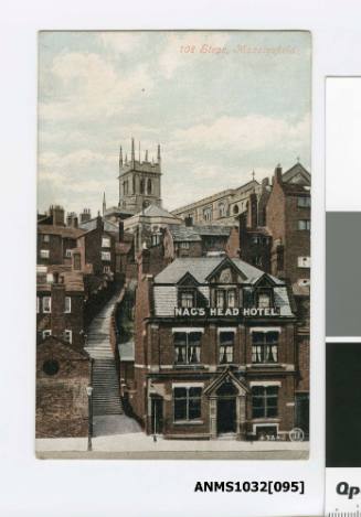 Postcard featuring a colour illustration of 108 steps, Macclesfield