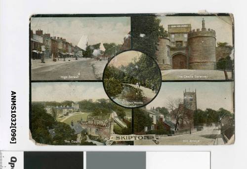 Postcard featuring scenery in Skipton sent to Beatrice Kerr