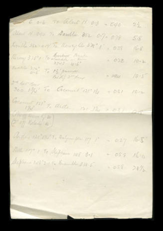 Handwritten list of calculations