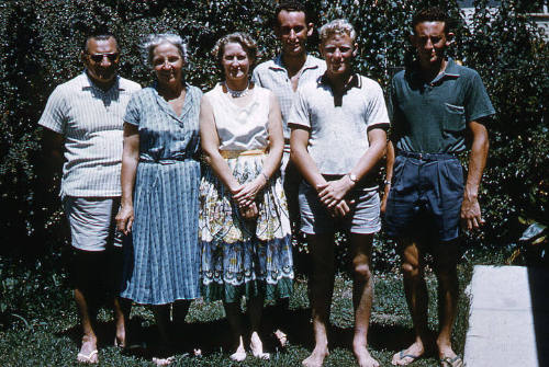 Mr and Mrs Konrads, Mrs Kratz, Jeoff Bellett, Rodney Kratz, Kevin Bellett, at Coffs Harbour