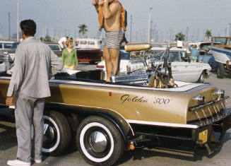 Golden 500 speed boat on a trailer at Long Beach, California