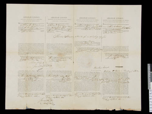 Ship's passport for the barque JIREH SWIFT signed by Abraham Lincoln