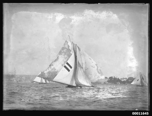 18-foot skiff HC PRESS under full sail including ring tail sailing on Sydney Harbour