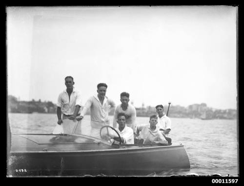 Crew of speedboat on Sydney Harbour