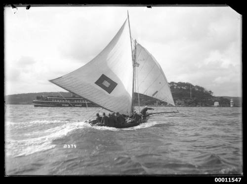 18-footer MONA or ENDEAVOUR and ferry on Sydney Harbour, inscribed 2379