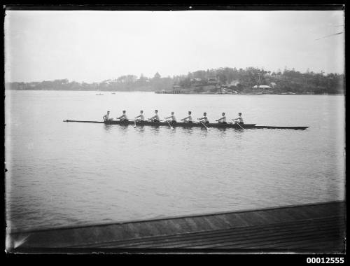 Eights rowing team on the Parramatta River near Abbotsford Point