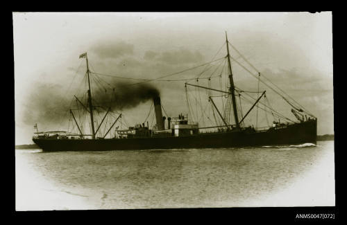 SS BARRIER underway, flying the Adelaide Steamship Company house flag