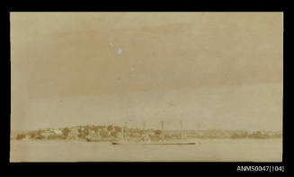 Ship with a very unusual design anchored in Sydney Harbour