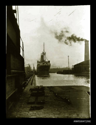 Steamship tied up at a dry dock