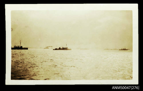 Distant view of several warships