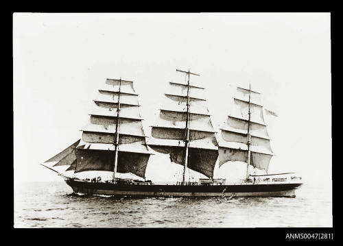 Full-rigged ship THIRLEMERE under way at sea
