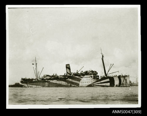 HMT KATOOMBA painted in its WWI dazzle camouflage