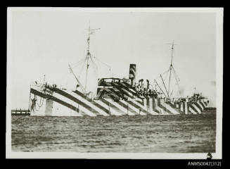 Steamship in WWI dazzle camouflage