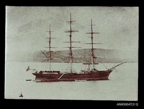 Full-rigged ship THERMOPYLAE anchored in a harbour