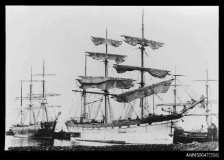 Full-rigged ships at a jetty in Geelong